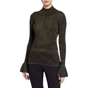 NWOT VERONICA BEARD Sweater XL Black Gold-Metallic Mock-Neck Flared-Cuff”Lilia”